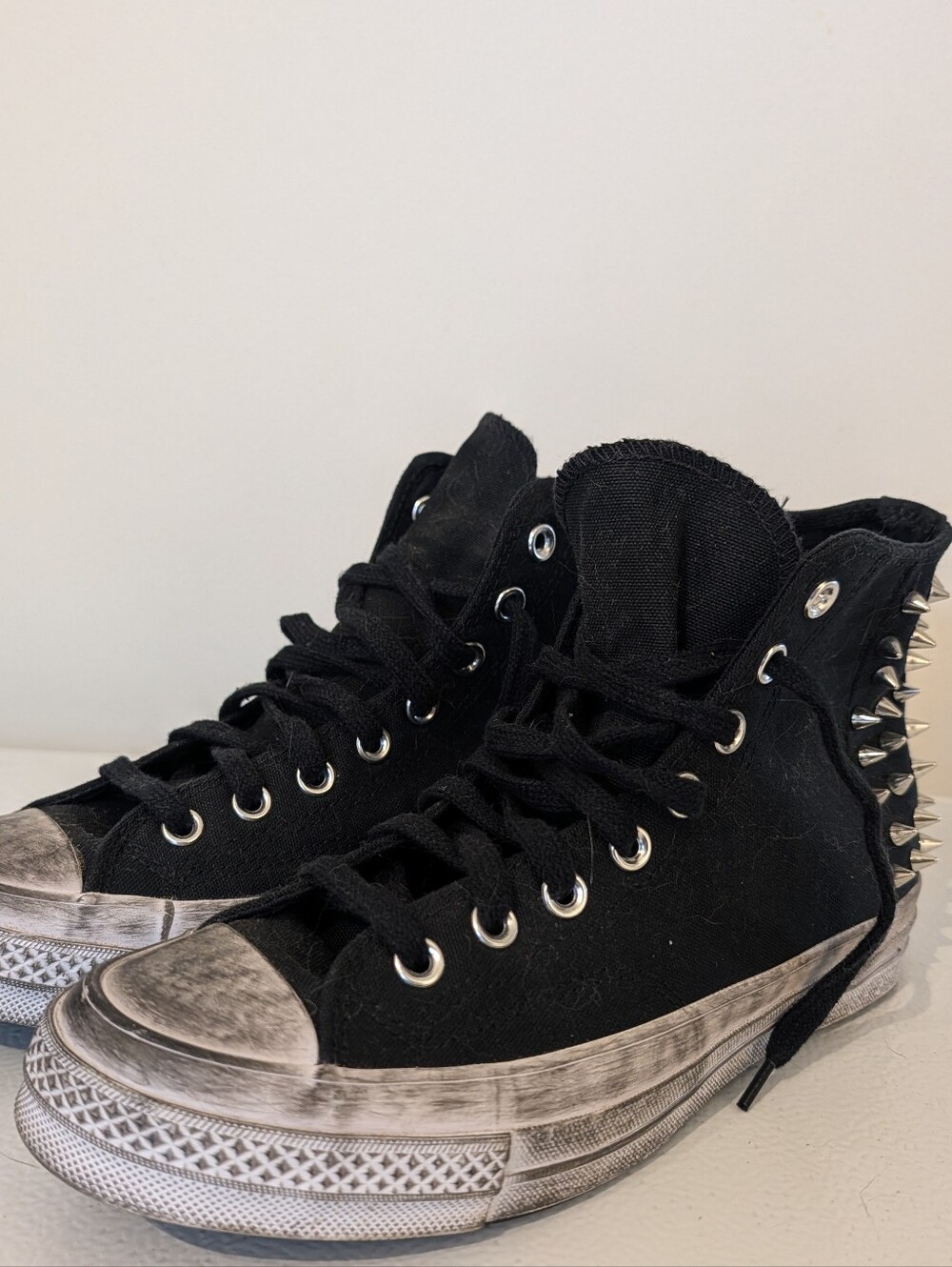 Converse Black High-Top Canvas Sneakers with Silver Spike Studs - Picture 1 of 4